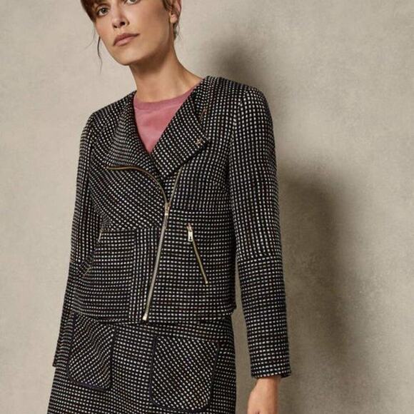 Ted Baker Colour by Numbers Julio Bouclé Black White Tweed  Jacket Corpcore SZ 4 - Picture 16 of 16